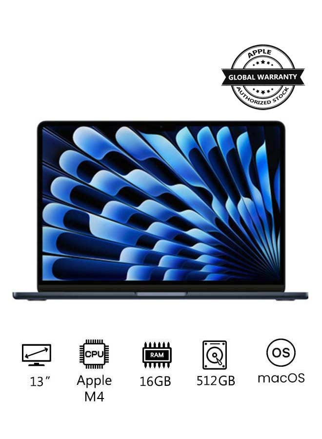 MacBook Air MW133 | 13 Inch Display | Apple M4 Chip | 10-Core CPU 10-Core GPU | 16GB RAM | 512GB SSD | macOS | English Keyboard | International Version | Midnight image 1