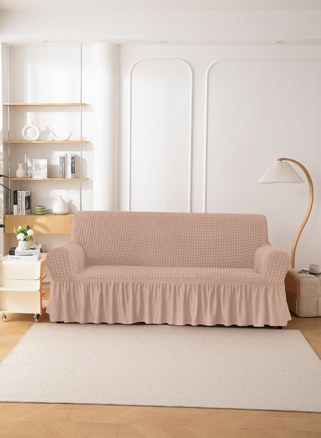 Stretch Fit 3D Bubble Sofa Cover, Soft Slipcover Fabric - Great for Furniture Protection - 3 Seater (200-270 cm) - Khaki Color