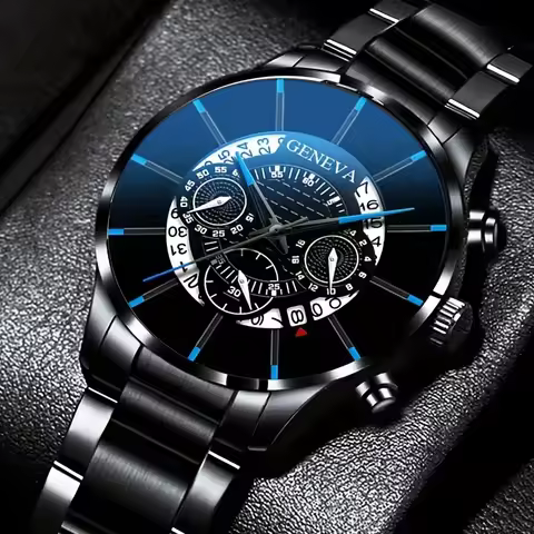 Round Dial Quartz Watch for Men Stainless Steel Strap Calendar Function Business Allo CaseNonWaterproof Ideal Gift for Him image 1