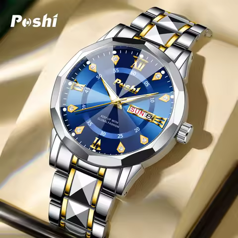 POSHI Men's Watch Date Week Fashion Business Quartz Watch For Man Original Waterproof Luminous Dual Calendar Quartz Wristwatch image 1