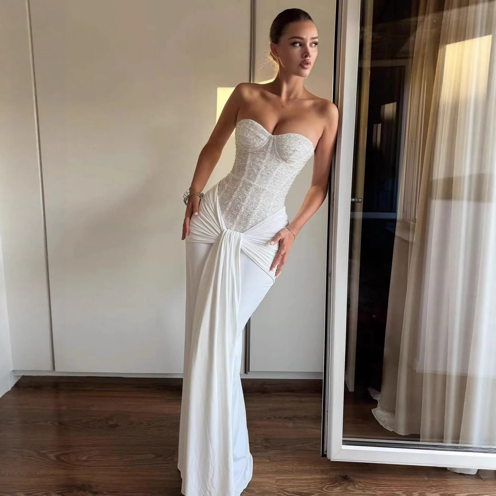 Suninheart Women's Evening Dress Luxury Elegant Velvet White Long One-piece Dress Gown Sequins Birthday Cocktail Party Dresses image 1