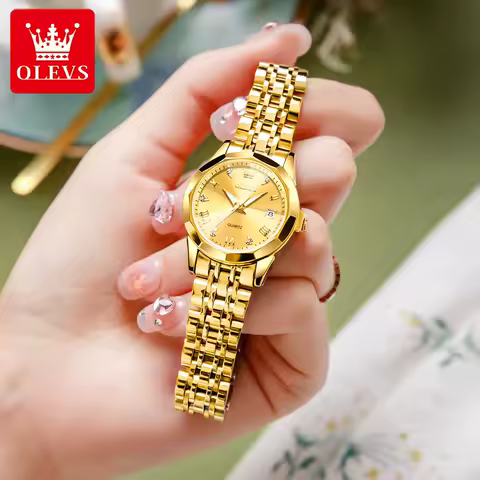 OLEVS Fashion Golden Watch for Women Stainless Steel Waterproof Women's Watches Elegant Original Luxury Ladies Quartz Wristwatch image 1