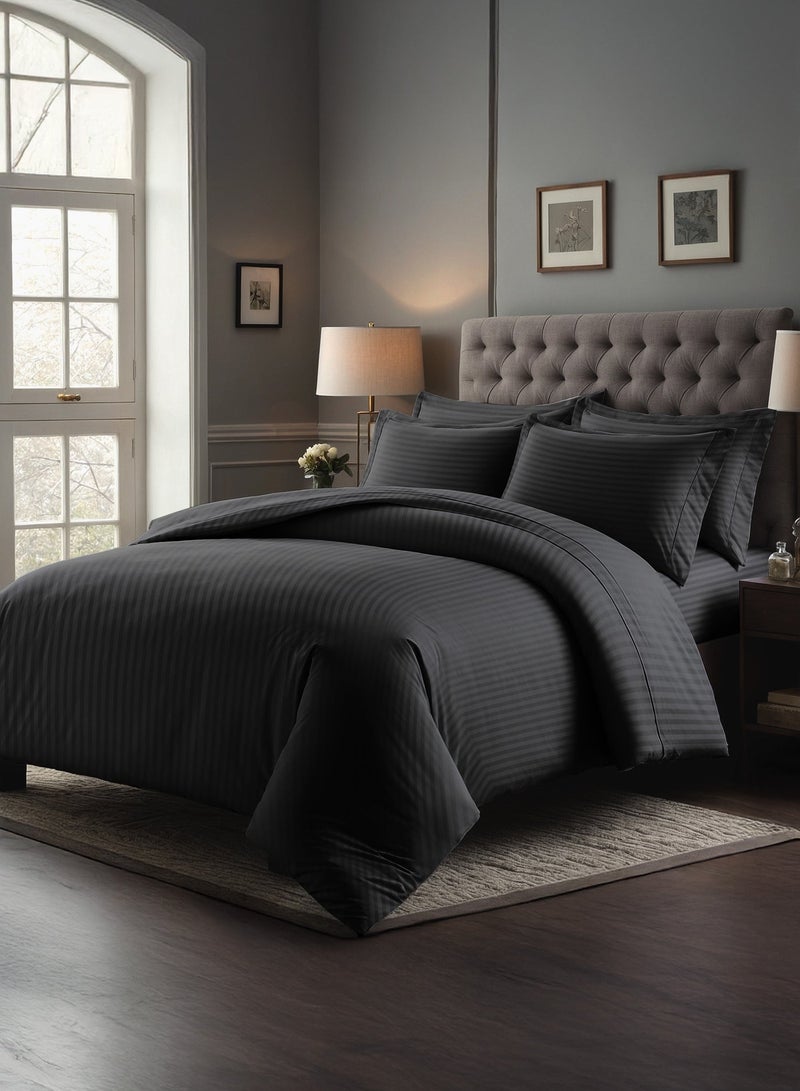 Duvet Cover Set 6-Piece – Fits King & Queen Beds | Bedsheets Set with Fitted Sheet & Pillow Covers | Premium Striped Bedding, Ultra-Soft & Wrinkle-Fre