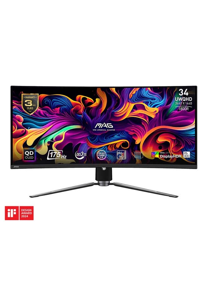 MAG 341CQP QD-OLED Gaming Monitor, 34" UWQHD QD-OLED Display, 175Hz Refresh Rate, 0.03ms (GtG) Response Time,1800R Curvature, AdaptiveSync Technology, 341CQP Black image 1