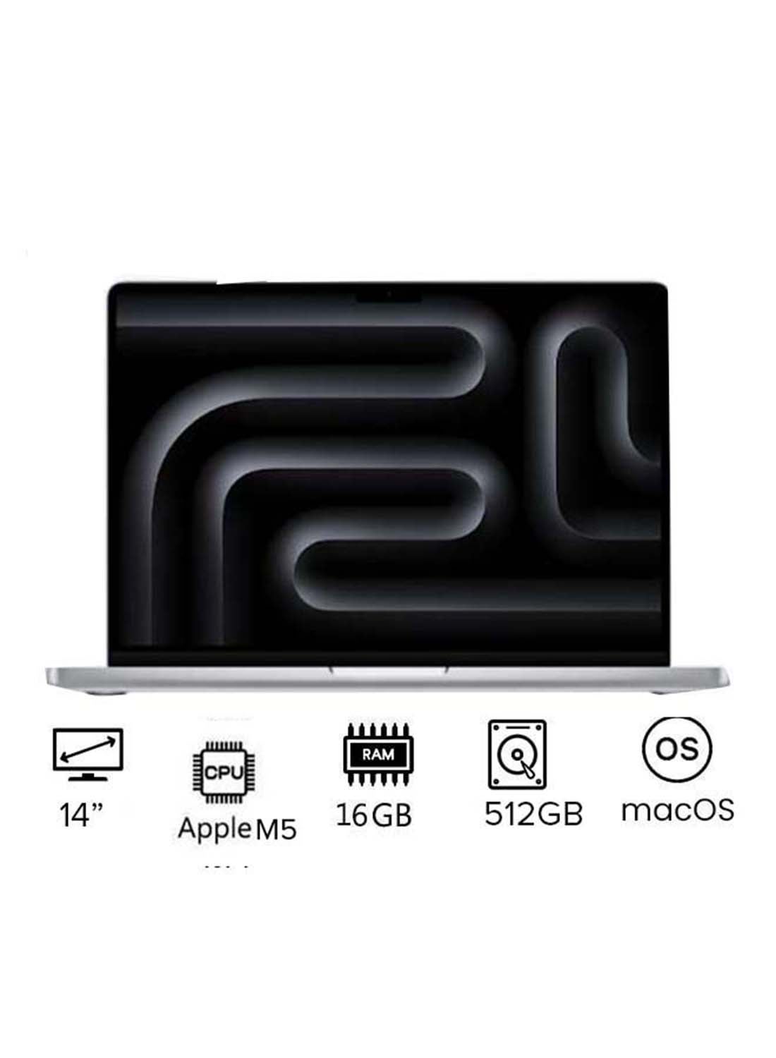 MacBook Pro MDE44 | 14 Inch Display | Apple M5 Chip | 10-Core CPU And 10-Core GPU | 16GB RAM | 512GB SSD | macOS | English Keyboard | International Version | English Silver image 1