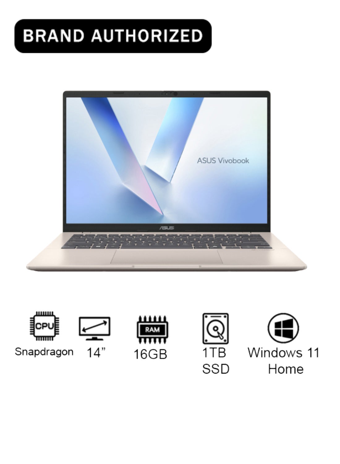 Vivobook 14 Laptop With 14-Inch Display, Snapdragon X X126100 Purwa SE Processor/16GB RAM/1TB SSD/Intel UHD Graphics/Windows 11 Home English/Arabic Platinum Gold image 1