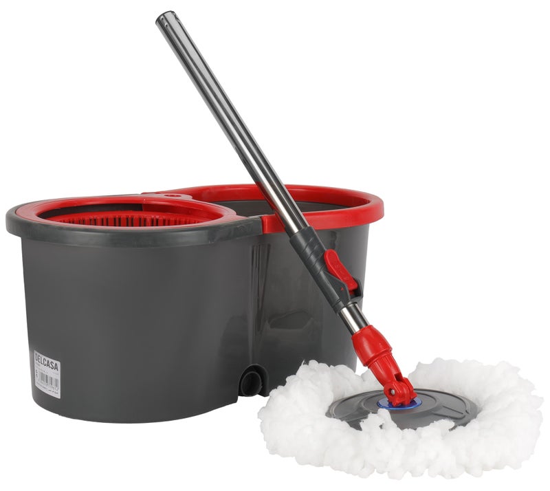 Delcasa 14Ltr Spin Mop Shine Sweep Spin Easy Mop , Mop And Bucket Set With Adjustable Height Microfiber Mop Head 360 Degree Rotating Plate