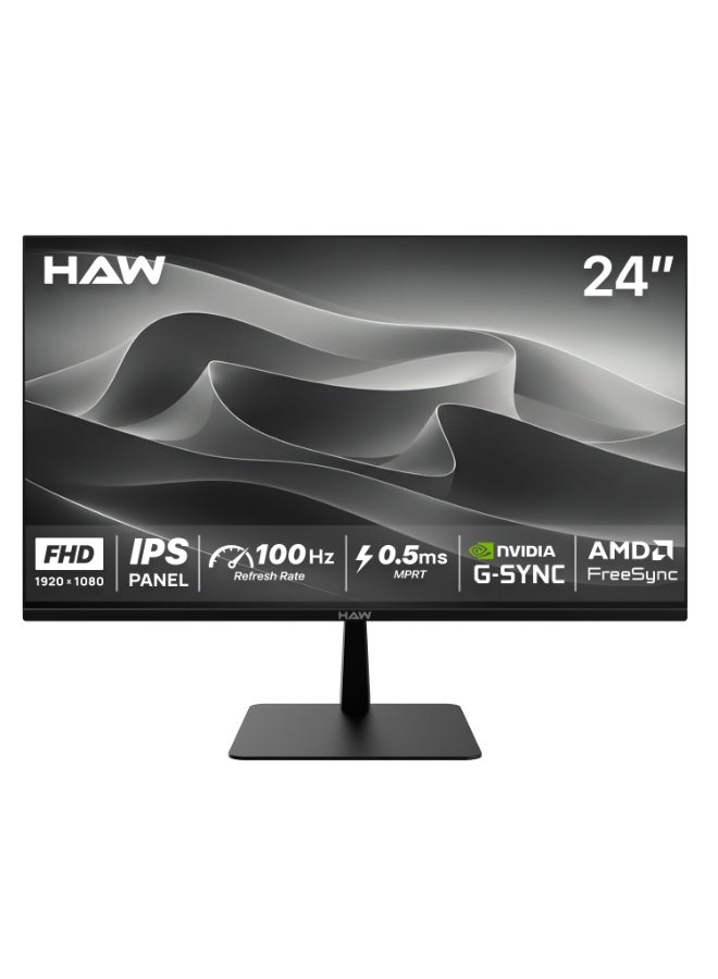 HAW F24IPX 24-Inch Gaming Monitor, FHD 1080p IPS Display, 100Hz Refresh Rate, 0.5ms MPRT, HDMI 2.1 Supported, G-Sync & FreeSync Compatible, Built-in Speakers, Flat Screen, PC & Console Gaming Monitor – Black image 1