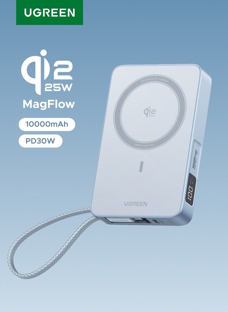 10000.0 mAh Magflow Qi2 25W Power Bank Wireless Portable Charger Magnetic Battery Pack Magsafe PD30W Fast Wired Two-Way Charging Built-in Type C Cable