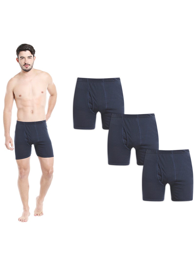 MEN'S COTTON BOXER BRIEF SHORTS (PACK OF 3) - NAVY BLUE image 1
