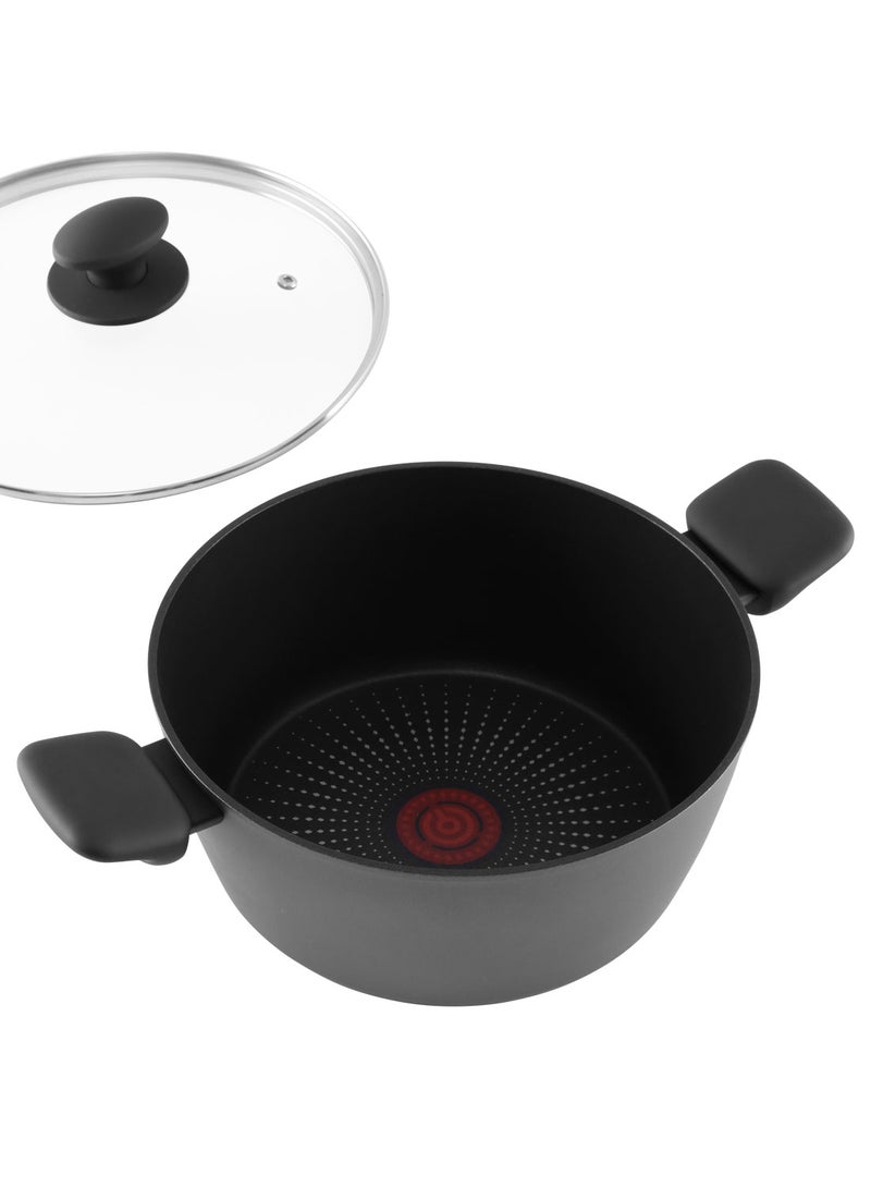 24 cm Aluminium Non-Stick Casserole with Tempered Glass Lid, Ergonomic Plastic Handles, Dishwasher Safe, Suitable for Gas, Electric, and Ceramic Stove