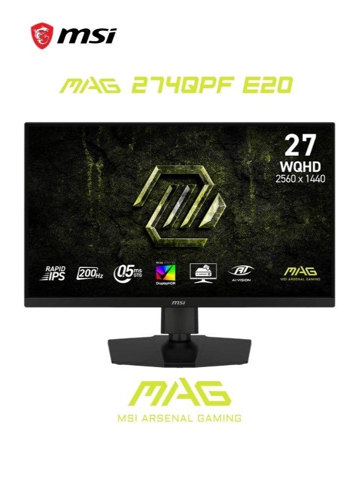 MAG 274QPF E20 | 27-inch 2560 x 1440 (QHD) Gaming Monitor | 200Hz | Adaptive-Synch, HDMI, DisplayPort | VESA Mountable, Tilt, Height Adjustable | Black | 9S6-3CF69T-001 image 1