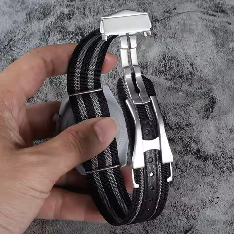 Premium Ribbed Watch Band Deployant Clasp Nylon 20mm 22mm Watch Strap for Omega Folding Buckle Watchband Sport Wristband For Men image 1