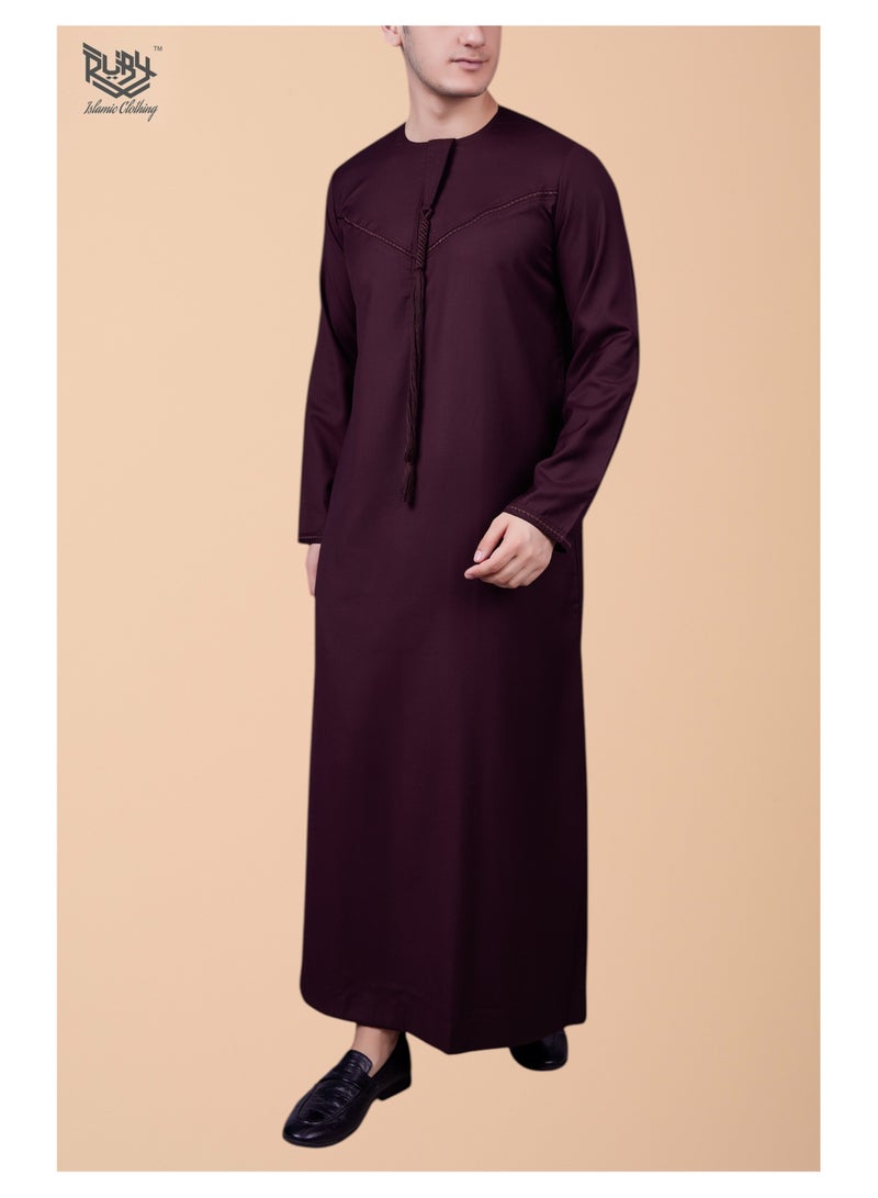 Heritage Maroon Emirati Thobe dishdasha kaftan with Tassel Accent and Zip Closure image 1