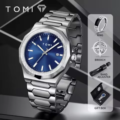 TOMI Luxury Business Men's Watch Gift Box Set High Quality Rose Gold Case Simple and Versatile Quartz Watch Relogio Masculino image 1