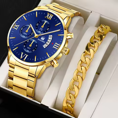 Mens Fashion Business Quartz Watch Fashion Fake Three Eye Six Pin Calendar Men Watch Stainless Steel Belt Men Watches image 1
