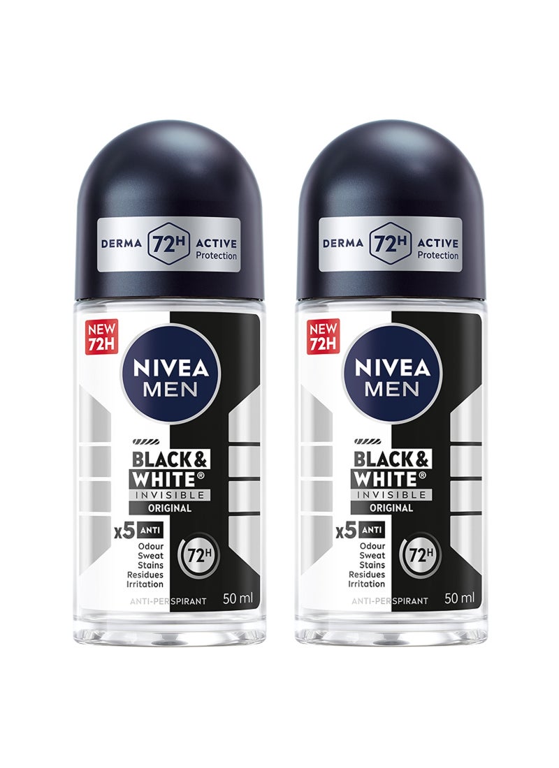 Nivea Pack Of 2 Black And White Invisible Original Antiperspirant Roll On 50ml image 1