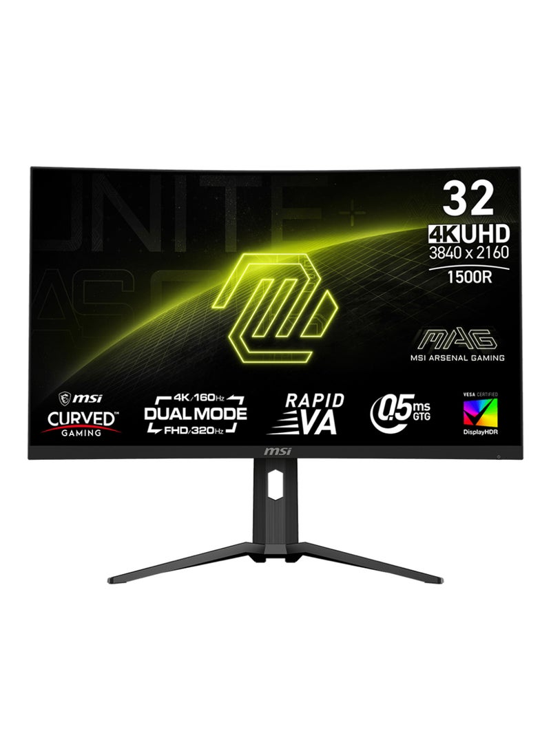 MAG 321CUPDF 31.5" 4K UHD Curved Gaming Monitor (1500R) | Rapid VA Panel, 320Hz Dual Mode (FHD), 0.5ms Response Time, AMD FreeSync Premium, VESA DisplayHDR 400, 93% Adobe RGB, 97% DCI-P3, 136% sRGB, 178° Viewing Angle, 1.07 Billion Colors, Anti-Glare, HDMI 2.1, DisplayPort 1.4, Type-C, PIP/PBP, Adjustable Height & Tilt, VESA Mount, Frameless Design | 9S6-3DC54A-036 Black image 1