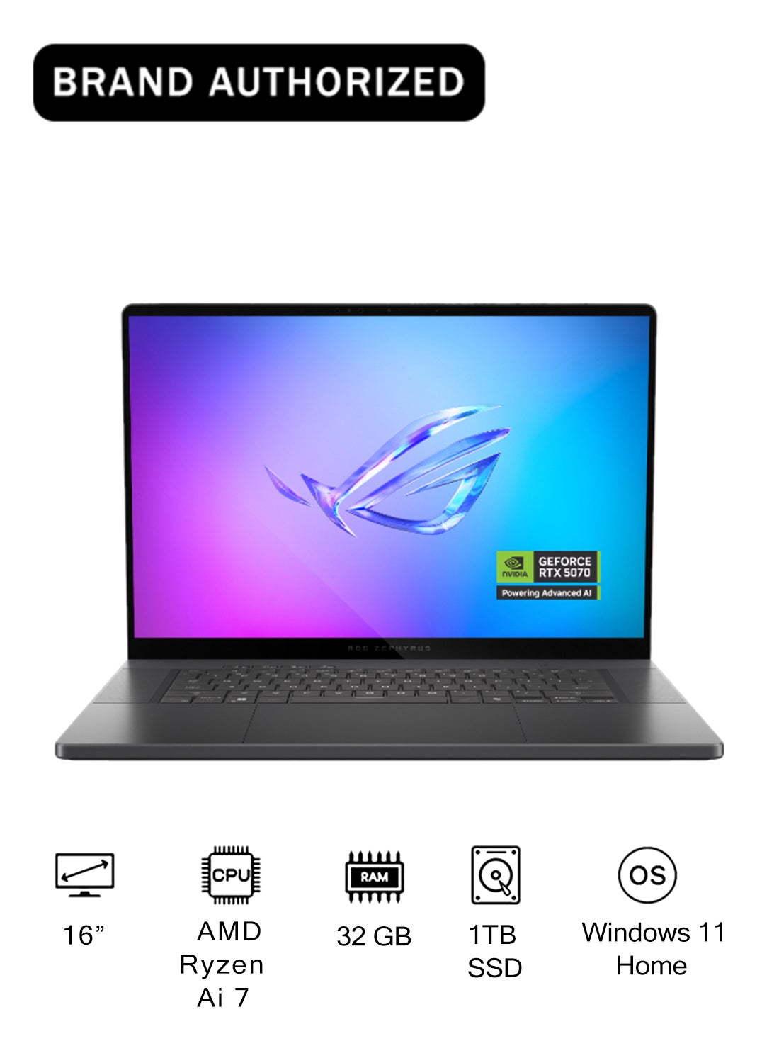 ROG Zephyrus Laptop With 16-Inch Full HD Display,AMD AI 7 350 Processor/32GB RAM/1TB SSD/Nvidia RTX 5060 Graphics/Windows 11 Home English Gray image 1