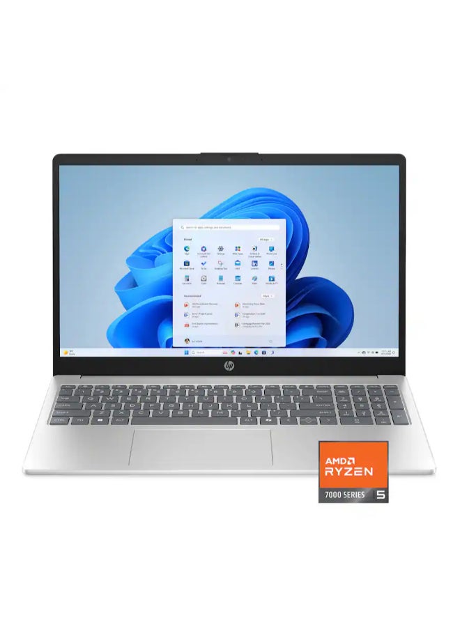 15-fc0146dx Laptop, 15.6" FHD Touch Display, AMD Ryzen 5 7520U, 8GB RAM, 512GB SSD, AMD Radeon Graphics, English Keyboard, Windows 11 Home English Natural Silver image 1