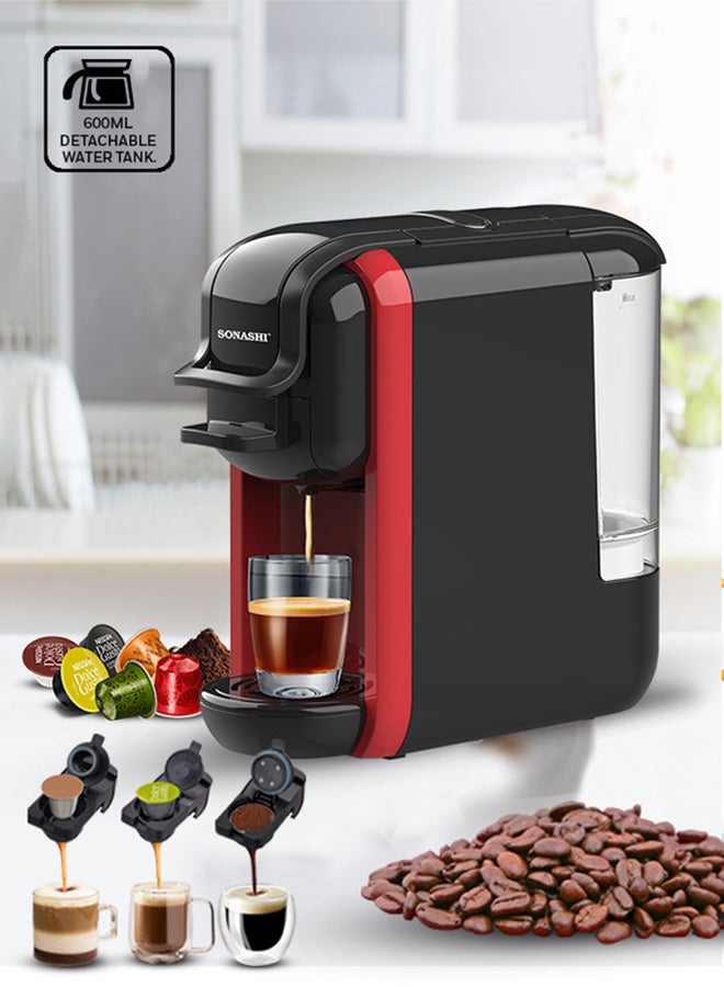 3 in 1 Multifunction Espresso Coffee Machine - with 600ML Detachable Water Tank | 3 Optional Adaptors and Auto Shut Off Options 600 ml 1450 W SCM-4969
