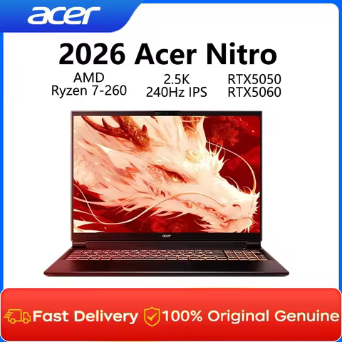 2026 Acer Nitro Gaming Laptop 16 Inch 2.5K 240Hz IPS Screen Notebook AMD Ryzen R7-260H 32GB 1TB RTX5060 Gaming Netbook Computer image 1