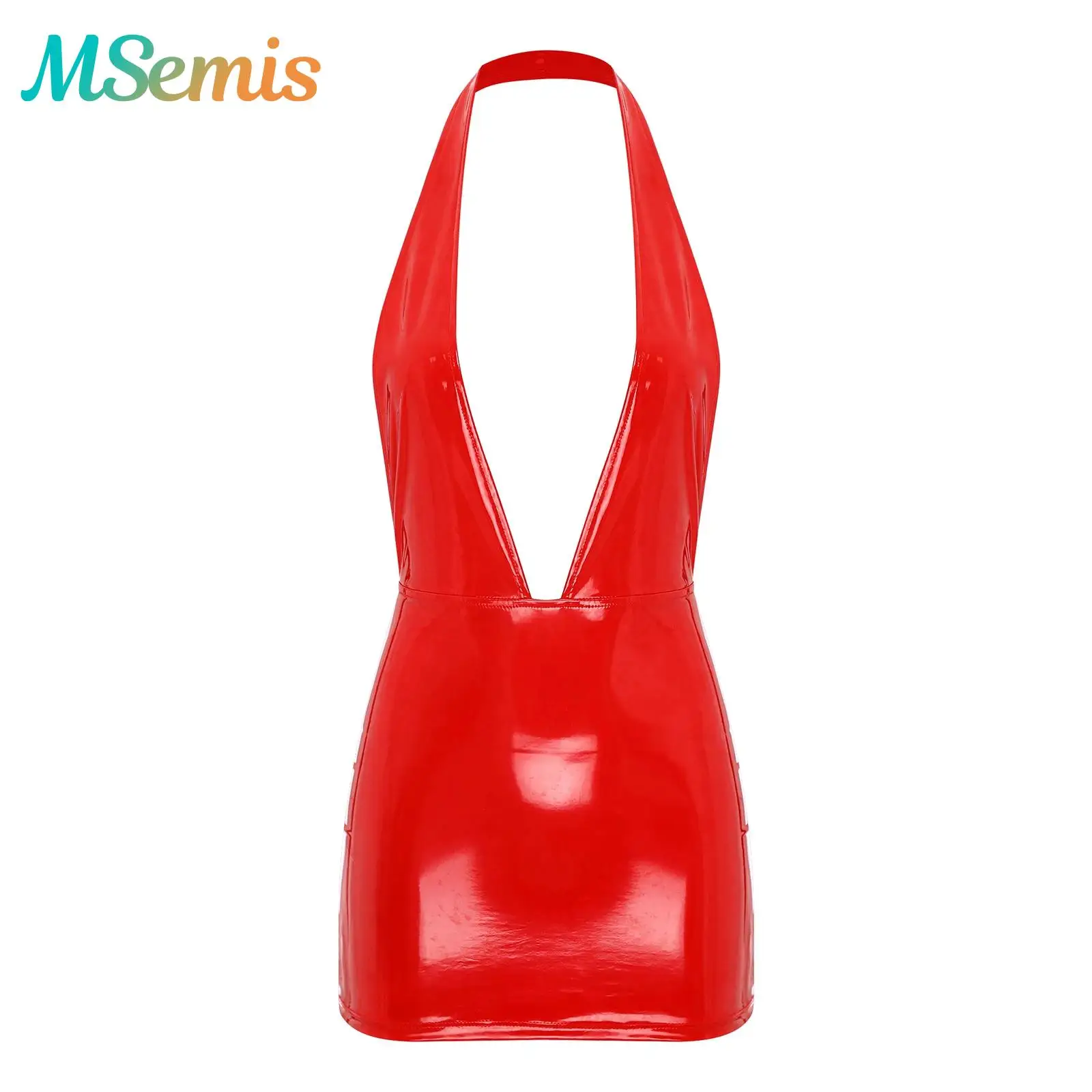 Womens Skinny Latex Mini Skirt Mini Dress Patent Leather Glossy Wet Look Bodycon Latex PVC Dress Wetlook Rave Party Clubwear image 1