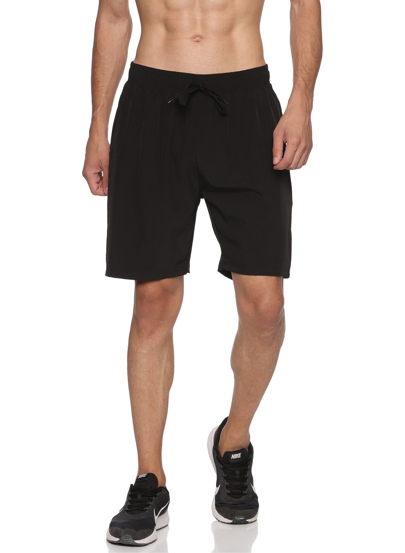 Men's Polyester Solid Sports Casual Shorts -Black image 1