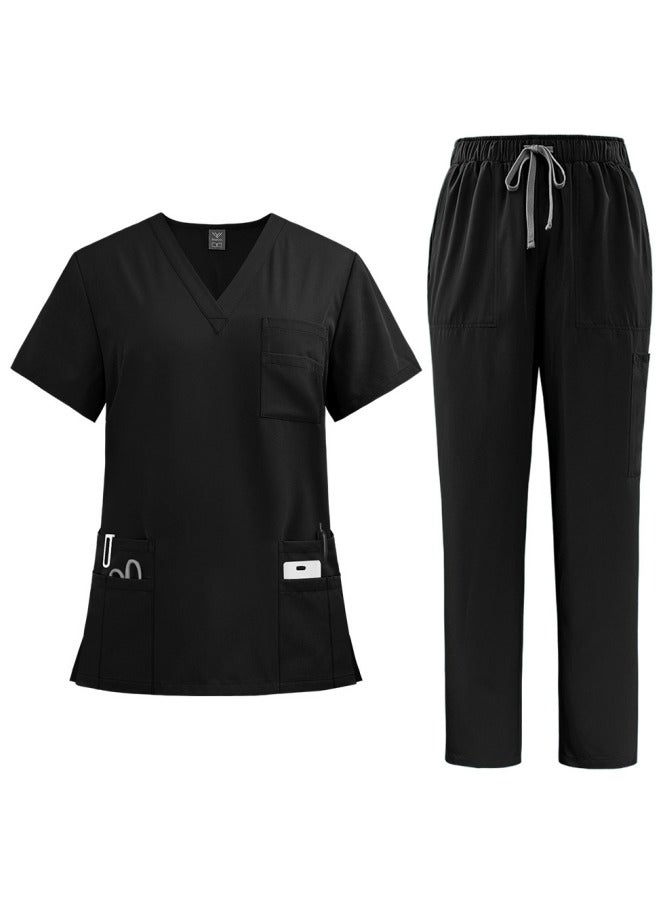 Womens Men Medical Scrubs Set Unisex Scrub Top and Scrub Pant Set Medical Uniform Scrubs Medical Uniform Set (Black) image 1